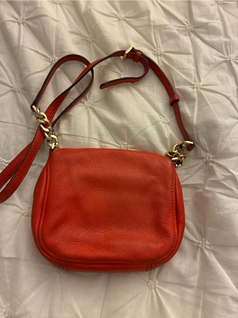 Michael Kors Orange Pebbled Leather Crossbody Bag